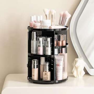 HBlife 360 Rotating Makeup Organizer Adjustable Carousel Large Capacity Revolving Perfume Organizer ...