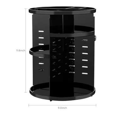 HBlife 360 Rotating Makeup Organizer Adjustable Carousel Large Capacity Revolving Perfume Organizer Skincare Organizers Cosmetic Storage Spinning Holder for Vanity, Black