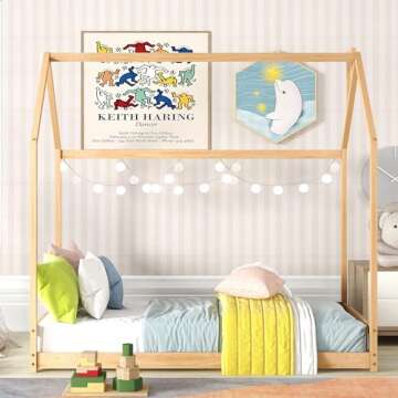 Bellemave Kids Montessori Floor Bed,Twin Size House Bed with Fence,Wooden Floor Bed for Kids,Twin Bed Frame for Girls,Boys(Twin,Natural)