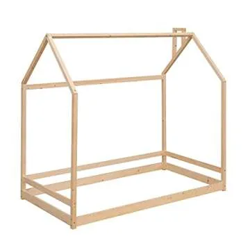 Bellemave Kids Montessori Floor Bed,Twin Size House Bed with Fence,Wooden Floor Bed for Kids,Twin Bed Frame for Girls,Boys(Twin,Natural)