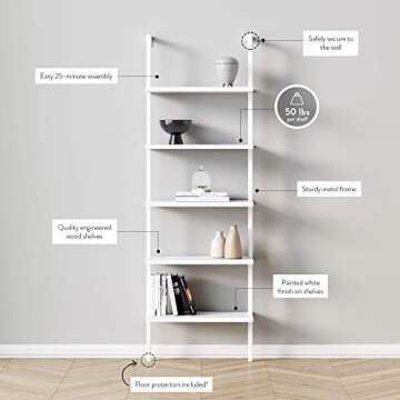 Nathan James Theo 5-Shelf Modern Bookcase White