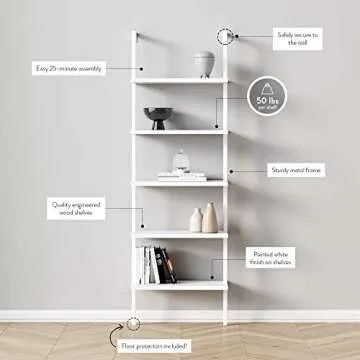 Nathan James Theo 5-Shelf Modern Bookcase White