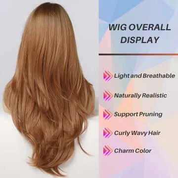 Honygebia Ginger Wig with Bangs - Auburn Wigs for Women, Copper Red Long Straight Layered Hair, Light Honey Blonde Dark Roots, Natural Synthetic Heat Resistant Wigs for Halloween/Christmas/Party