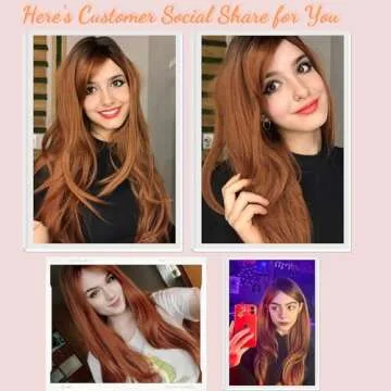 Honygebia Ginger Wig with Bangs - Auburn Wigs for Women, Copper Red Long Straight Layered Hair, Light Honey Blonde Dark Roots, Natural Synthetic Heat Resistant Wigs for Halloween/Christmas/Party