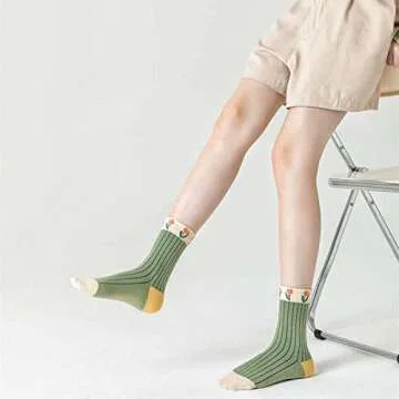 Comfortable Vintage Floral Cotton Socks for Women