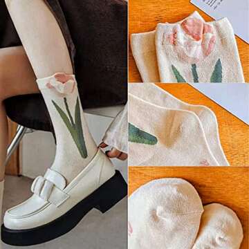 Comfortable Vintage Floral Cotton Socks for Women