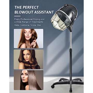 CO-Z 1300W Black Hooded Hair Dryer with Stand, Adjustable Height, 360 Swivel, Wheels, Temperature Ti...
