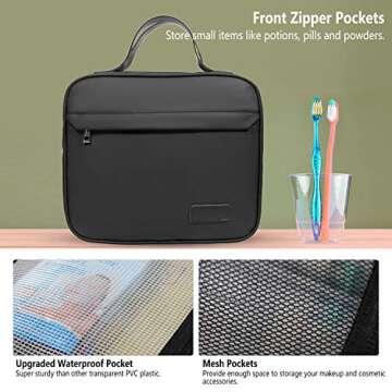WDLHQC Hanging Travel Toiletry Bag with Hook | Water Proof Zip Bag with 4 Compartments + 2 Outer Zip Pockets | Cosmetic Travel Bag for Toiletries | Travel Essentials for Women & Men (Black)