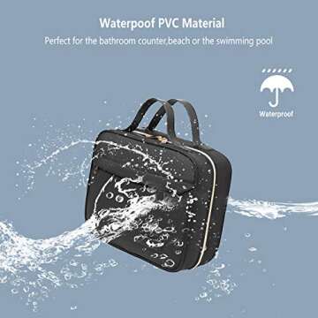 WDLHQC Hanging Travel Toiletry Bag with Hook | Water Proof Zip Bag with 4 Compartments + 2 Outer Zip Pockets | Cosmetic Travel Bag for Toiletries | Travel Essentials for Women & Men (Black)