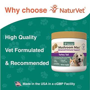 NaturVet Mushroom Max Advanced Immune Support Dog Supplement – Helps Strengthen Immunity, Overall Health for Dogs – Includes Shitake Mushrooms, Reishi, Turkey Tail – 60 Ct.