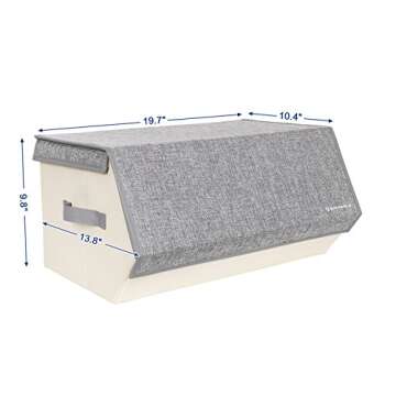 SONGMICS Large Bins with Lids and Handles, Stackable Storage Organizers with Linenette and Oxford Fabric for Clothes and Kid’s Toys, Set of 2, Gray and Beige URLB03GE