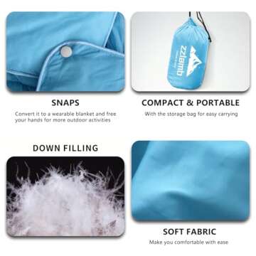 zzlamb Water-Repellent Camping Blanket for Kids, Outdoor Portable Travel Down Throw Blanket, Lightweight Duck Down Lap Quilt for Couch Airplane Car Backpacking RV Beach, 650 Fill Power 39x55in Blue