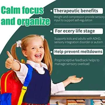 Galagee Sensory Compression Vest for Children- Weighted Vest for Kids with Sensory Issues,Autism, ADD, ADHD, Ages 5-9 (Middle) Blue