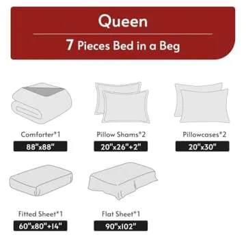 MUXHOMO 7 Pieces Queen Comforter Set, Reversible Bed in a Bag Queen Size, All Season Bedding Set with Comforter, Flat Sheet, Fitted Sheet, Pillowcases & Shams, Red & Black
