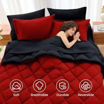 MUXHOMO 7 Pieces Queen Comforter Set, Reversible Bed in a Bag Queen Size, All Season Bedding Set with Comforter, Flat Sheet, Fitted Sheet, Pillowcases & Shams, Red & Black