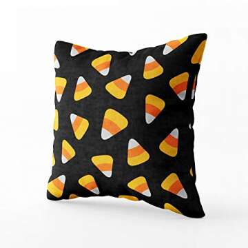 ROOLAYS Decorative Throw Square Pillow Case Cover 18X18Inch,Cotton Cushion Covers Halloween Candy Corn Happy Halloween Pattern Both Sides Printing Invisible Zipper Home Sofa Decor Pillowcase,Peach Red