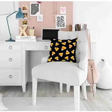 ROOLAYS Decorative Throw Square Pillow Case Cover 18X18Inch,Cotton Cushion Covers Halloween Candy Corn Happy Halloween Pattern Both Sides Printing Invisible Zipper Home Sofa Decor Pillowcase,Peach Red