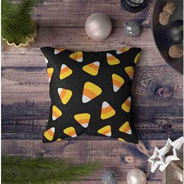 ROOLAYS Decorative Throw Square Pillow Case Cover 18X18Inch,Cotton Cushion Covers Halloween Candy Corn Happy Halloween Pattern Both Sides Printing Invisible Zipper Home Sofa Decor Pillowcase,Peach Red
