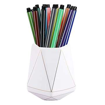 Flytreal Ceramic Pen Pencil Holder - Stylish & Practical Desk Organizer