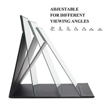 ZBEIVAN 12x9 Inches Extra Large Portable Folding Makeup Mirror, Frameless PU Leather Vanity Mirror with Stand for Desk Table Camping Travel Personal, Black