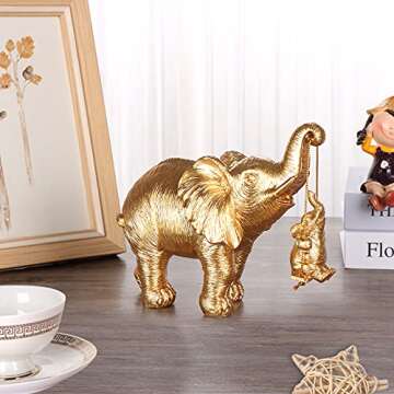 ZJ Whoest Elephant Statue. Gold Elephant Decor Brings Good Luck, Health, Strength. Elephant Gifts fo...
