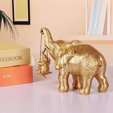 ZJ Whoest Elephant Statue. Gold Elephant Decor Brings Good Luck, Health, Strength. Elephant Gifts for Women, Mom Gifts. Decorations