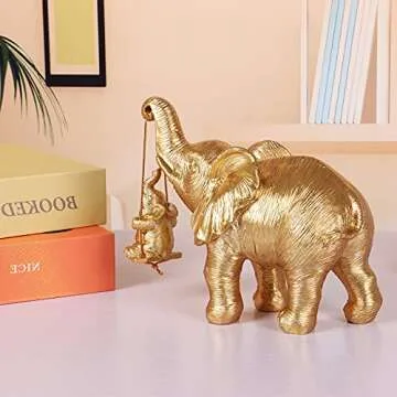 ZJ Whoest Elephant Statue. Gold Elephant Decor Brings Good Luck, Health, Strength. Elephant Gifts for Women, Mom Gifts. Decorations