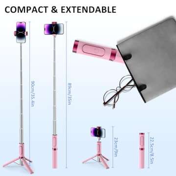 Selfie Stick Tripod, Foldable Cellphone Tripod with Remote for Group Selfies/Live Streaming/Video Re...