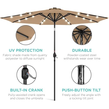Solar LED Lighted 10ft Patio Umbrella for All Occasions