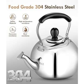 Dclobtop Whistling Tea Kettle Stovetop - 2.3 Quart Round Tea Kettle Stovetop, Silver Mirror Polished Classic Stovetop Kettle, Food Grade Material Kettle Teapot for Stove Top,Tea Pot