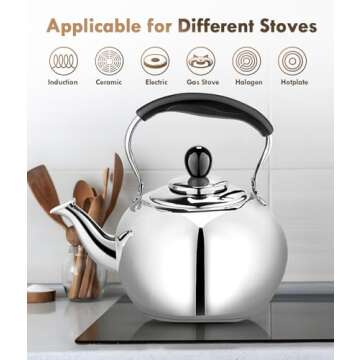 Dclobtop Whistling Tea Kettle Stovetop - 2.3 Quart Round Tea Kettle Stovetop, Silver Mirror Polished Classic Stovetop Kettle, Food Grade Material Kettle Teapot for Stove Top,Tea Pot