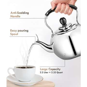Dclobtop Whistling Tea Kettle Stovetop - 2.3 Quart Round Tea Kettle Stovetop, Silver Mirror Polished Classic Stovetop Kettle, Food Grade Material Kettle Teapot for Stove Top,Tea Pot
