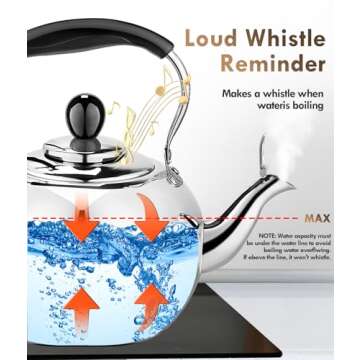 Dclobtop Whistling Tea Kettle Stovetop - 2.3 Quart Round Tea Kettle Stovetop, Silver Mirror Polished Classic Stovetop Kettle, Food Grade Material Kettle Teapot for Stove Top,Tea Pot