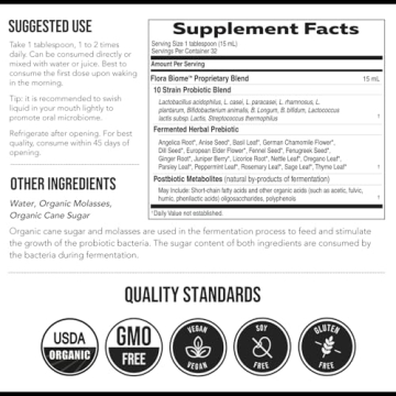 Flora Biome Probiotic & Prebiotic – 10 Strains, Organic, 16 oz