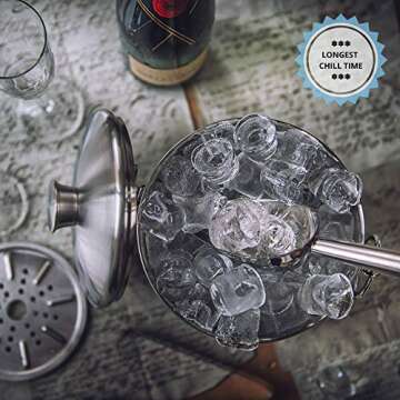 Amerigo Exclusive Insulated Ice Bucket - Well Made Double-Wall Champagne Bucket Keeps Ice Frozen Longer - 3 Liter Stainless Steel Ice Bucket for Parties with Lid, Strainer, Ice Tongs + Ice Scoop