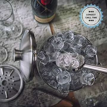 Amerigo Exclusive Insulated Ice Bucket - Well Made Double-Wall Champagne Bucket Keeps Ice Frozen Longer - 3 Liter Stainless Steel Ice Bucket for Parties with Lid, Strainer, Ice Tongs + Ice Scoop