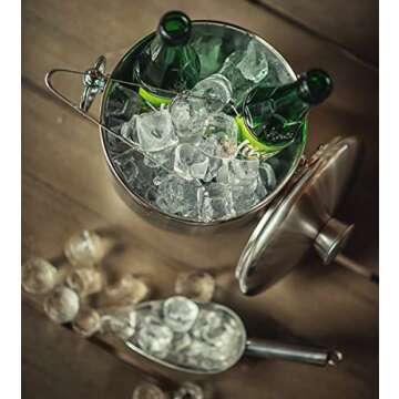 Amerigo Exclusive Insulated Ice Bucket - Well Made Double-Wall Champagne Bucket Keeps Ice Frozen Longer - 3 Liter Stainless Steel Ice Bucket for Parties with Lid, Strainer, Ice Tongs + Ice Scoop
