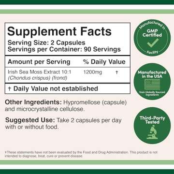 Irish Sea Moss Capsules: Nutrient-Rich Superfood for Health Support | 180 Count