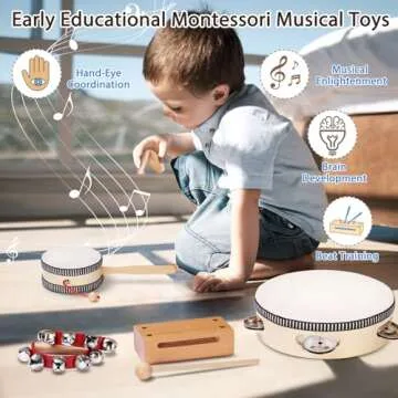 Delightful LOOIKOOS Toddler Montessori Musical Instruments Set for Ages 1-3, Natural Wooden Percussi...