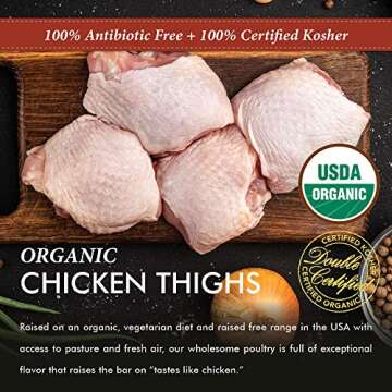 Wise Organic Double Certified Organic Bone-in Skin-on Chicken Thighs, Glatt Kosher, Non GMO, Free Range (8.75-9.25 Pounds, 20 Pcs Approx.)