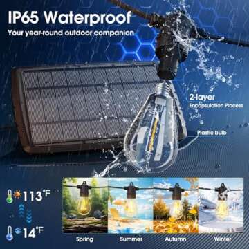 KYY 54FT(48+6) Solar String Lights Outdoor with USB Port Remote Control, LED Waterproof Solar Powered Patio Lights with Vintage Edison Bulbs, Heavy-Duty and UL Listed Porch Market Lights