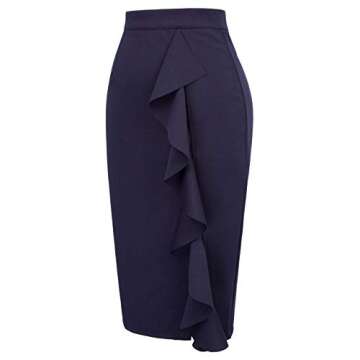 GRACE KARIN Women's Bodycon Pencil Party Ruffle Pencil Skirt Size XL Navy Blue