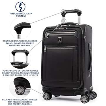 Travelpro Platinum Elite Softside Expandable Carry on Luggage, 8 Wheel Spinner Suitcase, USB Port, Suiter, Men and Women, Shadow Black, Carry On 21-Inch