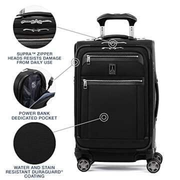Travelpro Platinum Elite Softside Expandable Carry on Luggage, 8 Wheel Spinner Suitcase, USB Port, Suiter, Men and Women, Shadow Black, Carry On 21-Inch