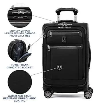 Travelpro Platinum Elite Softside Expandable Carry on Luggage, 8 Wheel Spinner Suitcase, USB Port, Suiter, Men and Women, Shadow Black, Carry On 21-Inch