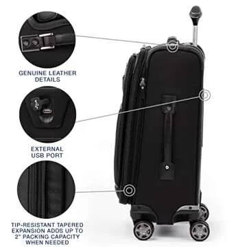 Travelpro Platinum Elite Softside Expandable Carry on Luggage, 8 Wheel Spinner Suitcase, USB Port, Suiter, Men and Women, Shadow Black, Carry On 21-Inch
