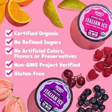 DeeBee's Organics Italian Ice Variety Pack, Spoonable Treat Bursting with Real Fruit, No Refined Sugar, No Artificial Flavors or Colors (Pack of 6)