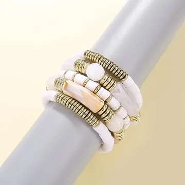 White Bamboo Tube Bangles Bracelet Chunky Curved Stacking Clear Acrylic Colorful Beads Stretchable Friendship Gold Bracelets Gifts For Bestfriends, Couple