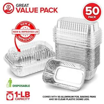 Stock Your Home Disposable Aluminum Mini Loaf Pans with Lids, 1 lb (50 Pack) New & Improved Plastic ...