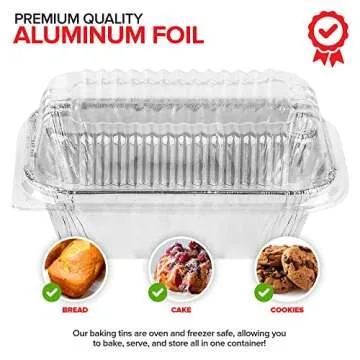 Stock Your Home Disposable Aluminum Mini Loaf Pans with Lids, 1 lb (50 Pack) New & Improved Plastic Dome Lid Foil Baking Tins, Tin Pans for Cake, Bread, Holiday Baked Goods Packaging
